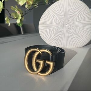 Gucci Black Belt with Gold GG Buckle